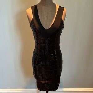 Aqua Black Sequin Bodycon Dress